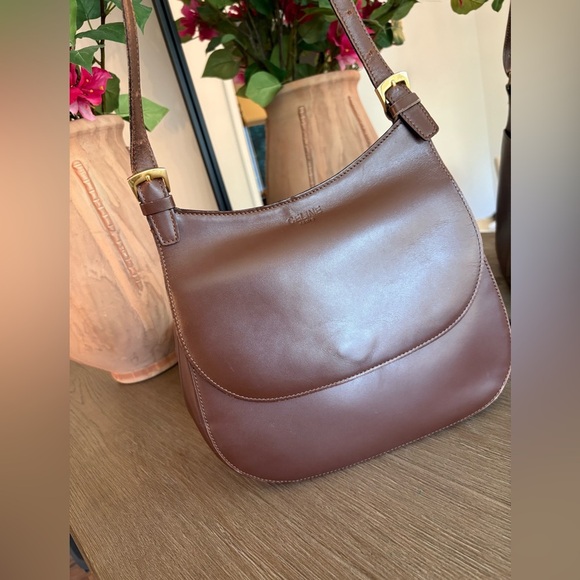 Celine Handbags - Celine Brown Leather Hobo Shoulder Bag